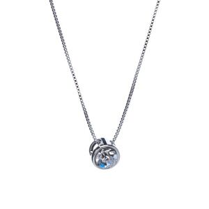 Rhodium Plated Box Chain Solitaire Pendant Necklace with Swarovski Crystals
